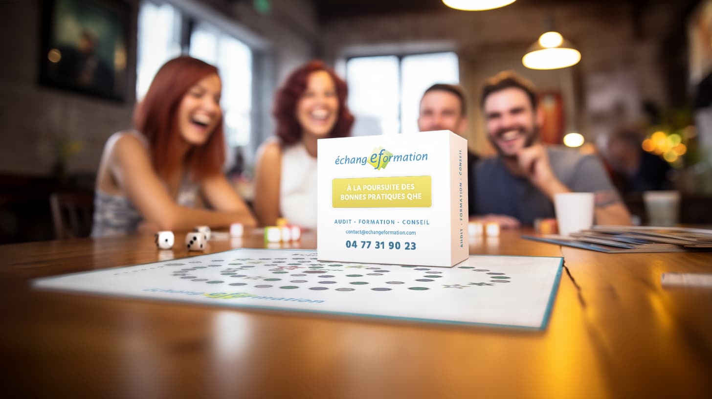 Collaborators playing a board game on workplace safety