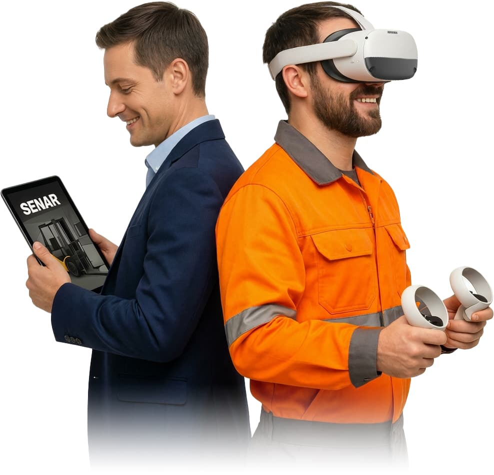 A man using a virtual reality headset and another using augmented reality
