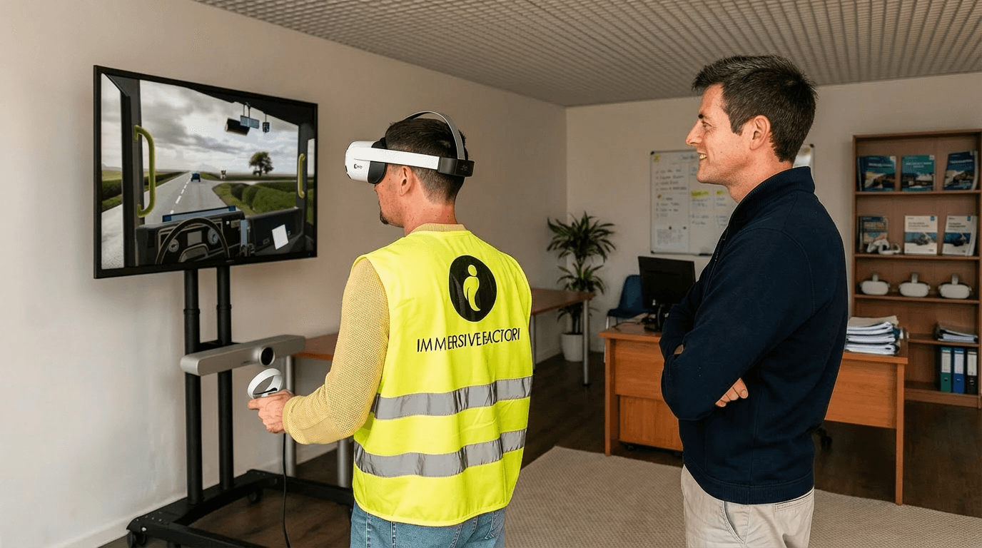 Un uomo che utilizza un visore VR per la formazione sulla sicurezza sul lavoro