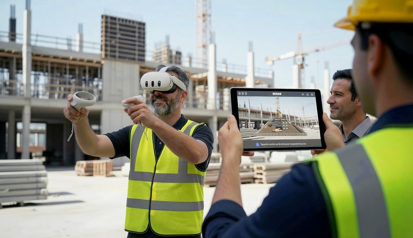 Des travailleurs du btp se formant à la sécurité au travail avec des technologies immersives