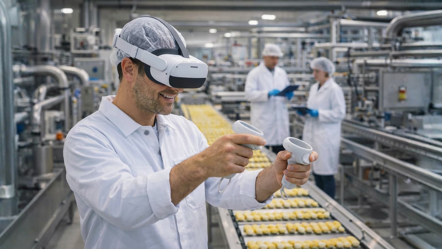 A worker in the agri-food sector using a VR headset