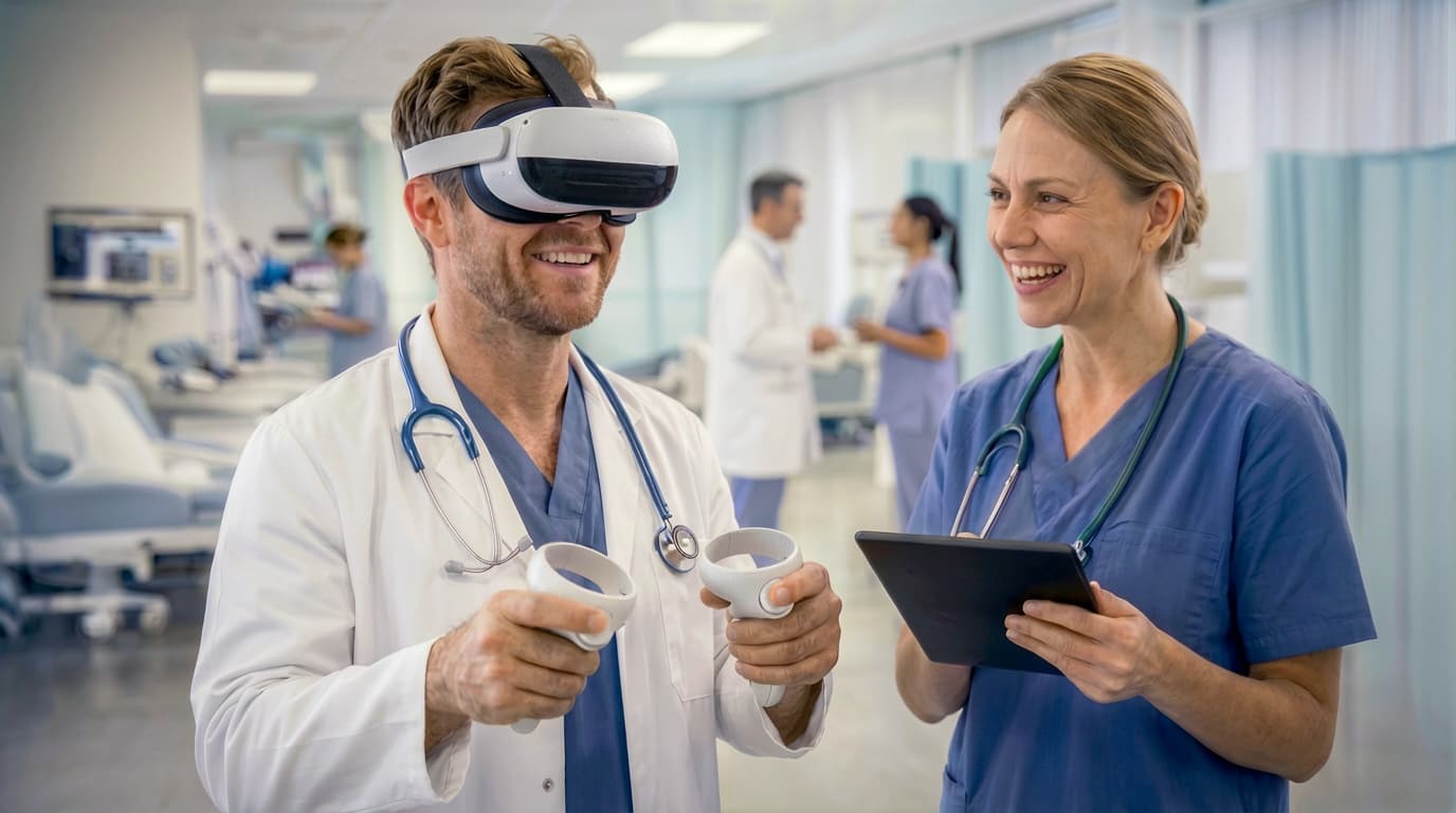 A healthcare worker using a VR headset