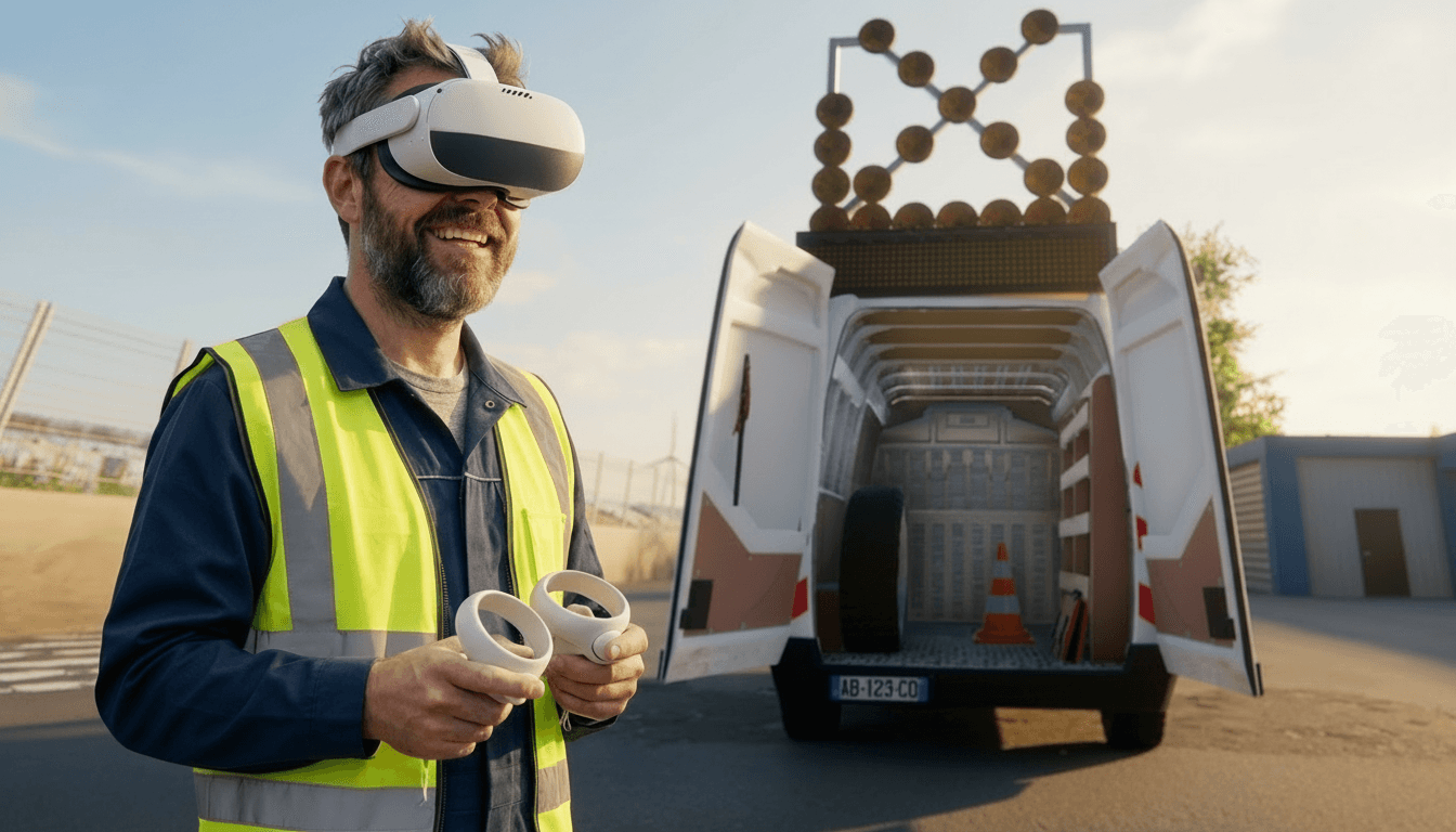 A highway patrol officer immersed in a VR simulation