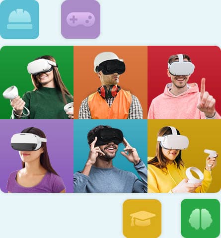 Group of people using VR headsets for safety induction training