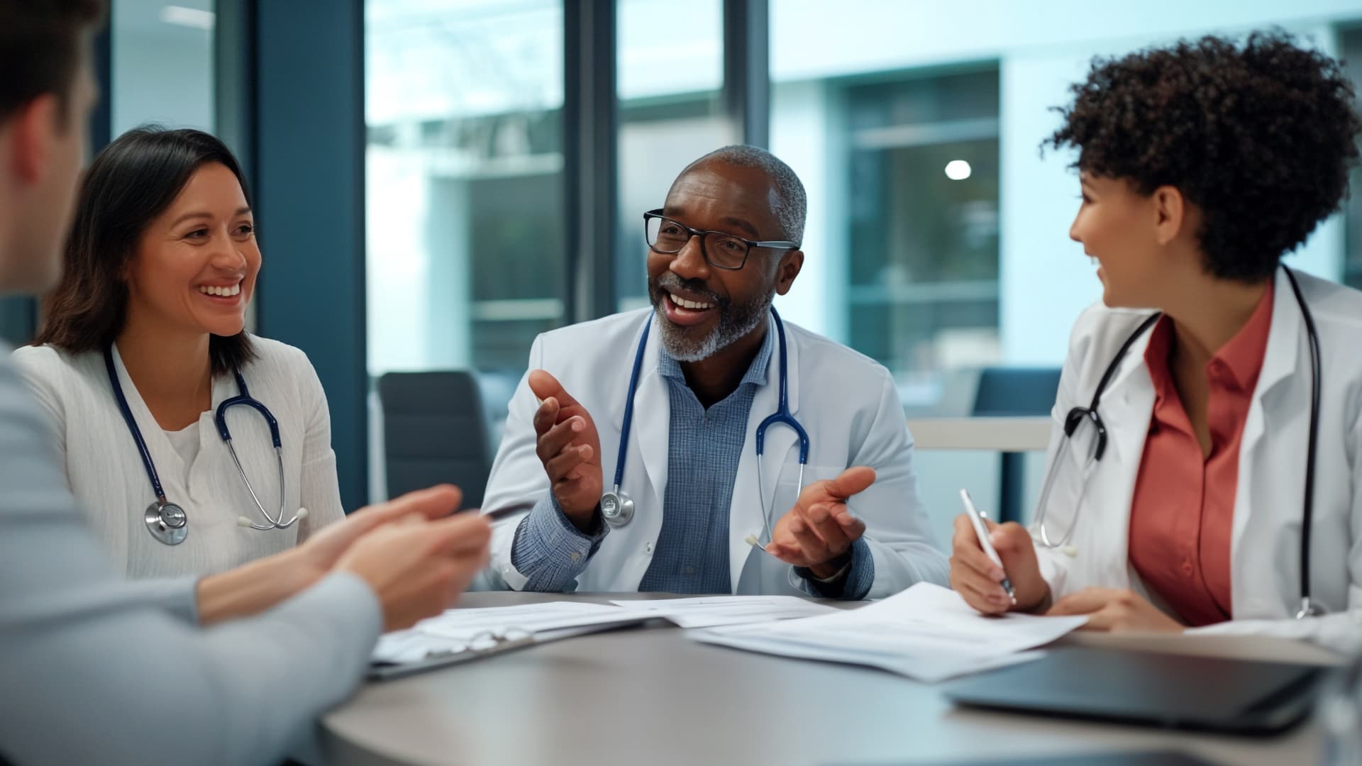 Healthcare workers in a meeting