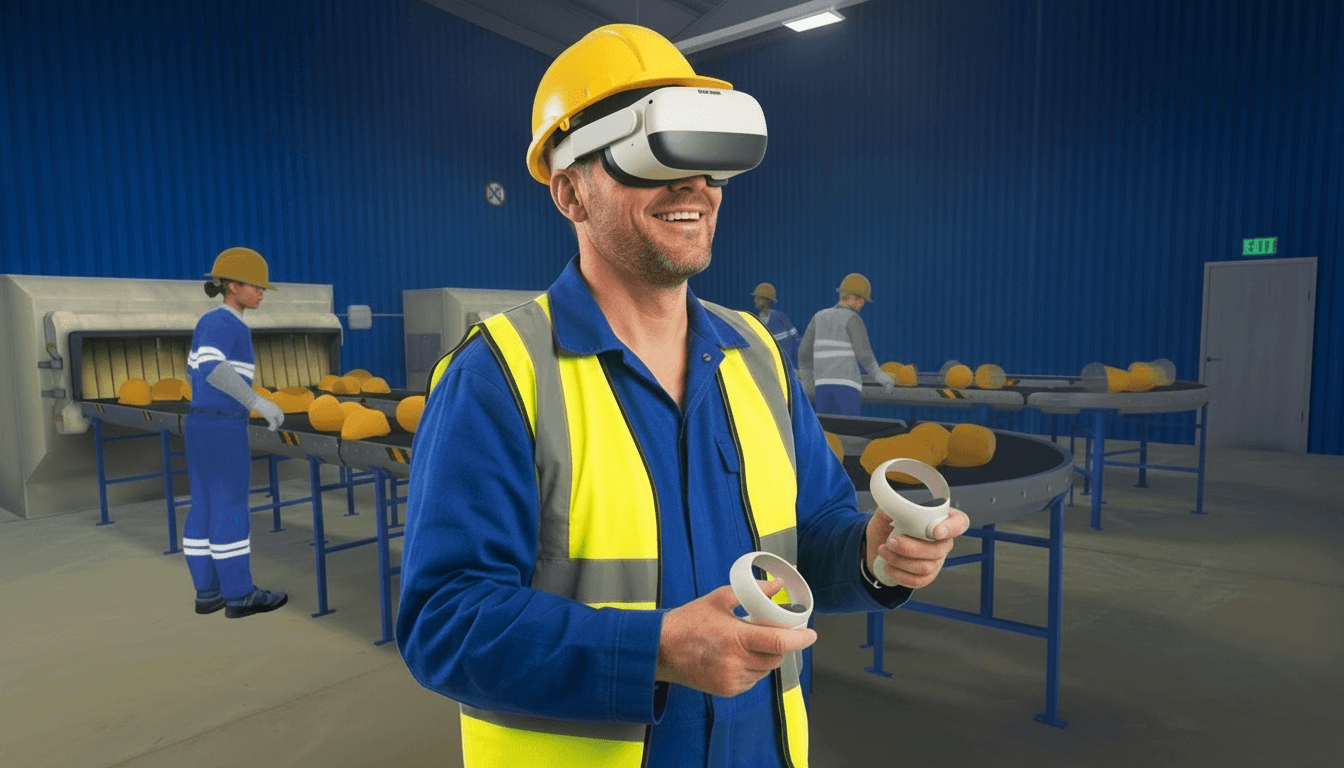 A manufacturing worker immersed in a VR exercise