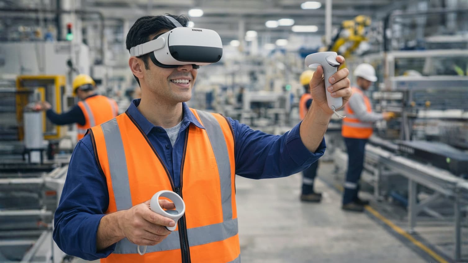 A manufacturing worker using a VR headset