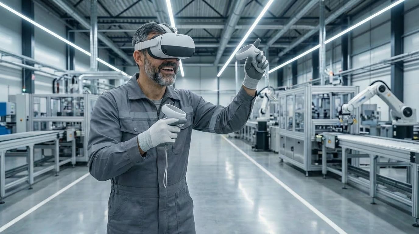 A manufacturing worker using a VR headset