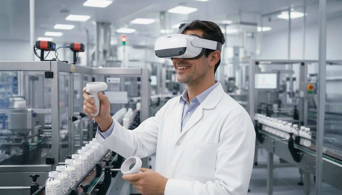 Un travailleur de l'industrie pharmaceutique utilisant un casque VR