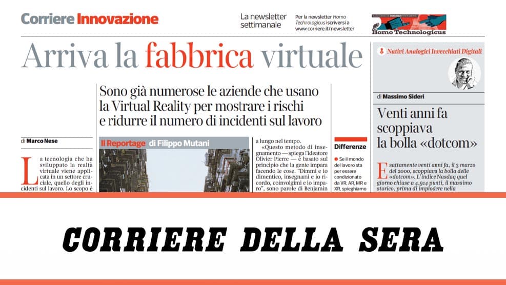 An article dedicated to Immersive Factory in the newspaper Corriere della Sera (IT)