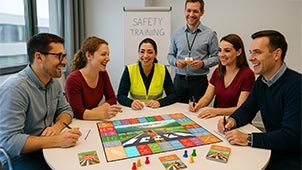 Colleagues playing a board game