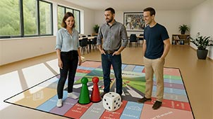 Colleagues participating in a giant game