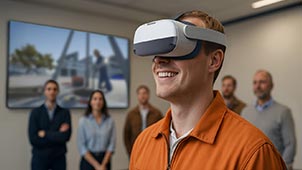 A worker using a virtual reality headset