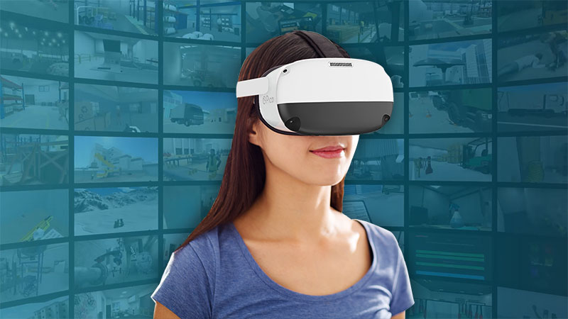 A woman wearing a Pico Neo3 VR headset