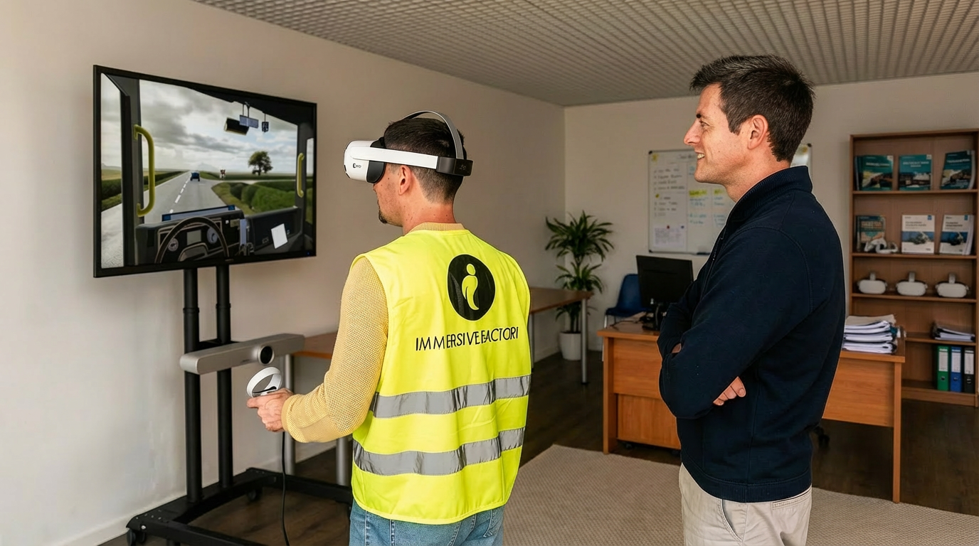 Ein Mann mit VR-Headset zur Arbeitssicherheitsschulung