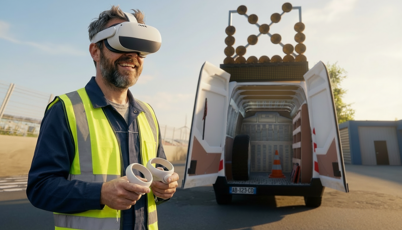 A highway patrol officer immersed in a VR simulation