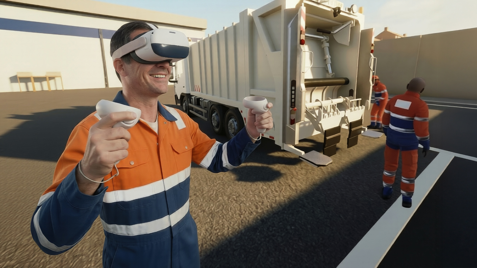 Ein Abfallwirtschaftsarbeiter in einer VR-Übung
